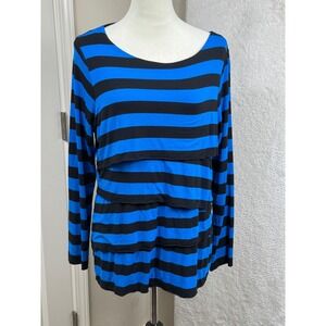 Vince Camuto Striped Layered Tunic Top Long‎ Sleeve Blue Black Plus Size 1X